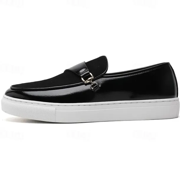 Men's Brown Faux Leather and Suede Loafers with Metal Buckle – Casual Slip-On Shoes with White Sole for Everyday Wear and Semi-Formal Occasions