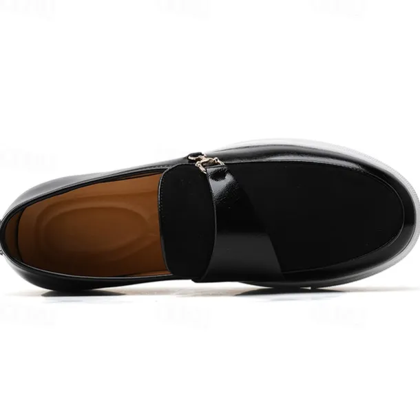 Men's Brown Faux Leather and Suede Loafers with Metal Buckle – Casual Slip-On Shoes with White Sole for Everyday Wear and Semi-Formal Occasions