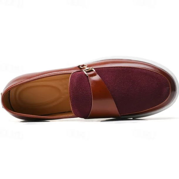 Men's Brown Faux Leather and Suede Loafers with Metal Buckle – Casual Slip-On Shoes with White Sole for Everyday Wear and Semi-Formal Occasions