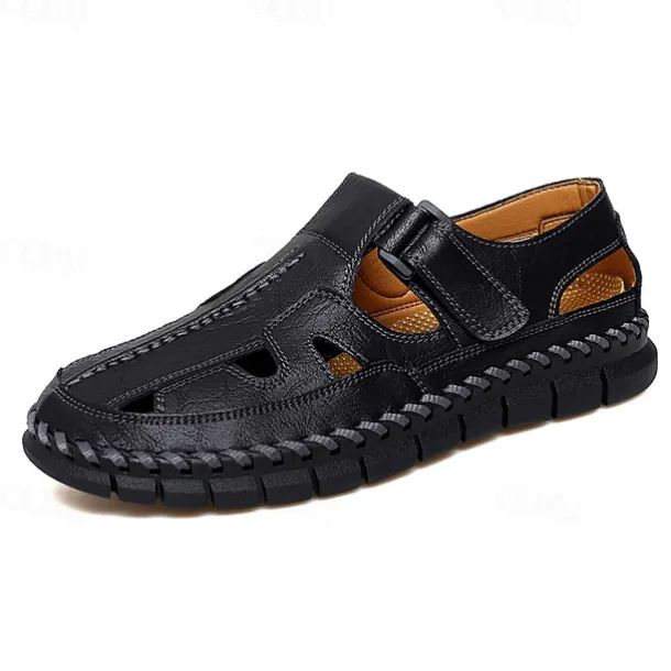 Men's Brown Faux Leather Fisherman Sandals with Velcro Strap, Breathable Design and Comfortable Sole for Summer, Outdoor Activities and Beach Wear