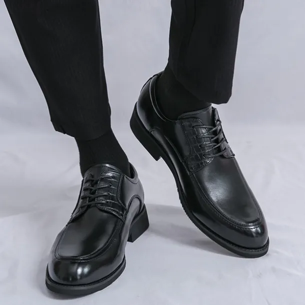 Men's Brown Faux Leather Lace-Up Dress Shoes with Woven Detail, Classic Formal Style, Comfortable for Weddings and Business Events