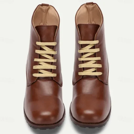 Men's Brown Faux Leather Lace-Up Ankle Boots – Stylish and Durable Casual Footwear for Outdoor and Everyday Wear