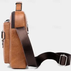 Men's Brown Faux Leather Messenger Bag with Multiple Pockets and Adjustable Strap - Stylish and Functional Crossbody Bag for Travel and Daily Use