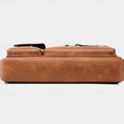 Men's Brown Faux Leather Messenger Bag with Multiple Pockets and Adjustable Strap - Stylish and Functional Crossbody Bag for Travel and Daily Use