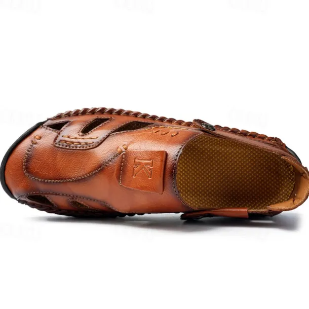 Men's Brown Faux Leather Sandals with Perforated Design, Adjustable Strap, and Durable Sole – Comfortable for Casual Wear, Outdoor and Summer Activities