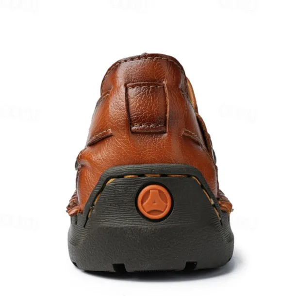 Men's Brown Faux Leather Sandals with Perforated Design, Adjustable Strap, and Durable Sole – Comfortable for Casual Wear, Outdoor and Summer Activities