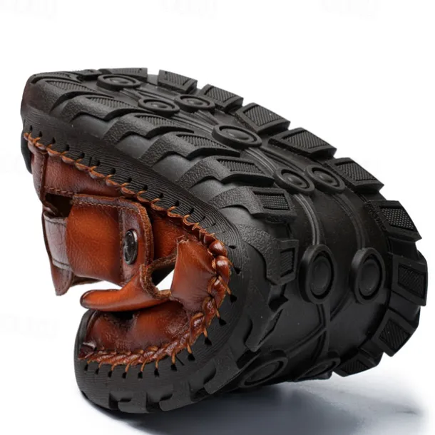 Men's Brown Faux Leather Sandals with Perforated Design, Adjustable Strap, and Durable Sole – Comfortable for Casual Wear, Outdoor and Summer Activities