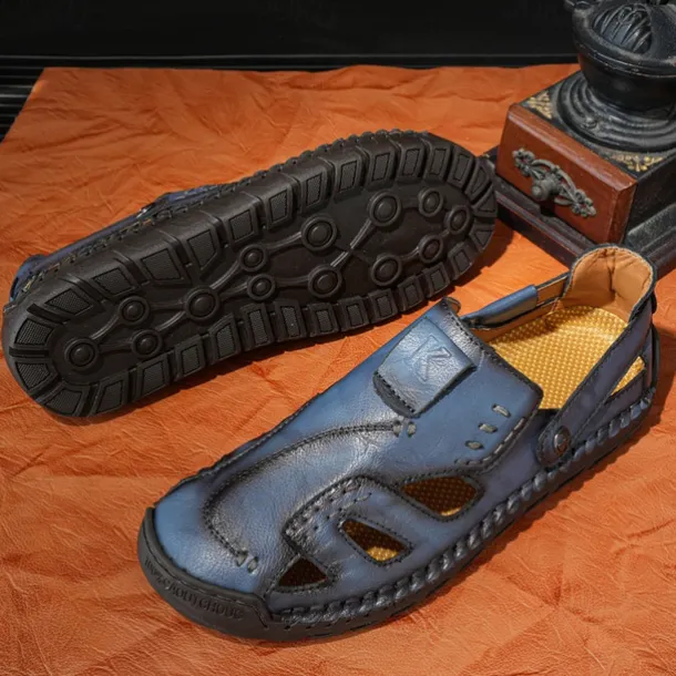 Men's Brown Faux Leather Sandals with Perforated Design, Adjustable Strap, and Durable Sole – Comfortable for Casual Wear, Outdoor and Summer Activities