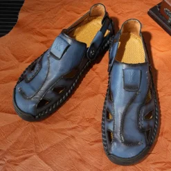 Men's Brown Faux Leather Sandals with Perforated Design, Adjustable Strap, and Durable Sole – Comfortable for Casual Wear, Outdoor and Summer Activities