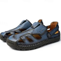 Men's Brown Faux Leather Sandals with Perforated Design, Adjustable Strap, and Durable Sole – Comfortable for Casual Wear, Outdoor and Summer Activities