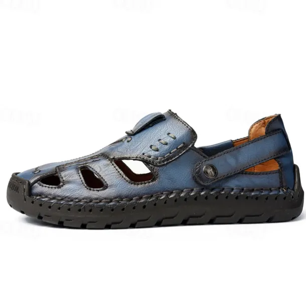 Men's Brown Faux Leather Sandals with Perforated Design, Adjustable Strap, and Durable Sole – Comfortable for Casual Wear, Outdoor and Summer Activities