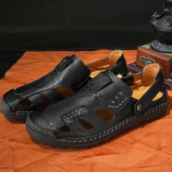 Men's Brown Faux Leather Sandals with Perforated Design, Adjustable Strap, and Durable Sole – Comfortable for Casual Wear, Outdoor and Summer Activities