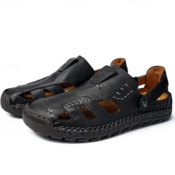 Men's Brown Faux Leather Sandals with Perforated Design, Adjustable Strap, and Durable Sole – Comfortable for Casual Wear, Outdoor and Summer Activities