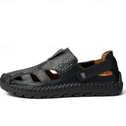 Men's Brown Faux Leather Sandals with Perforated Design, Adjustable Strap, and Durable Sole – Comfortable for Casual Wear, Outdoor and Summer Activities