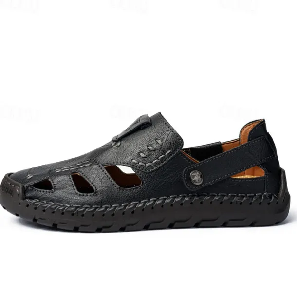 Men's Brown Faux Leather Sandals with Perforated Design, Adjustable Strap, and Durable Sole – Comfortable for Casual Wear, Outdoor and Summer Activities