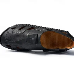 Men's Brown Faux Leather Sandals with Perforated Design, Adjustable Strap, and Durable Sole – Comfortable for Casual Wear, Outdoor and Summer Activities