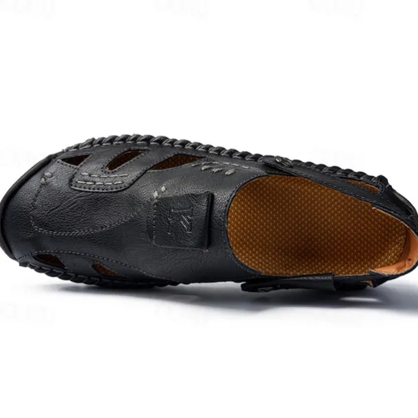 Men's Brown Faux Leather Sandals with Perforated Design, Adjustable Strap, and Durable Sole – Comfortable for Casual Wear, Outdoor and Summer Activities