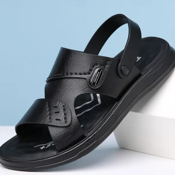 Men's Brown Faux Leather Sandals – Adjustable Slingback Strap, Comfortable Sole, Casual Summer Footwear for Beach and Outdoor Use