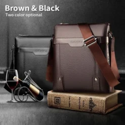 Men's Brown Faux Leather Shoulder Bag – Business Crossbody Messenger Bag for Work & Travel
