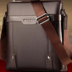 Men's Brown Faux Leather Shoulder Bag – Business Crossbody Messenger Bag for Work & Travel