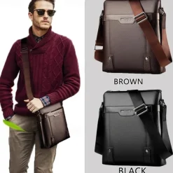 Men's Brown Faux Leather Shoulder Bag – Business Crossbody Messenger Bag for Work & Travel