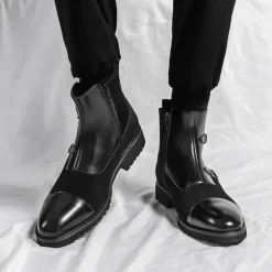 Men's Brown Faux Suede and Leather Ankle Boots with Double Buckle Straps - Stylish Formal Boots for Parties and Events