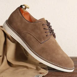 Men's Brown Faux Suede Oxford Shoes Classic Lace-Up Design with Contrast Stitching Ideal for Business Casual Office Work and Semi-Formal Events