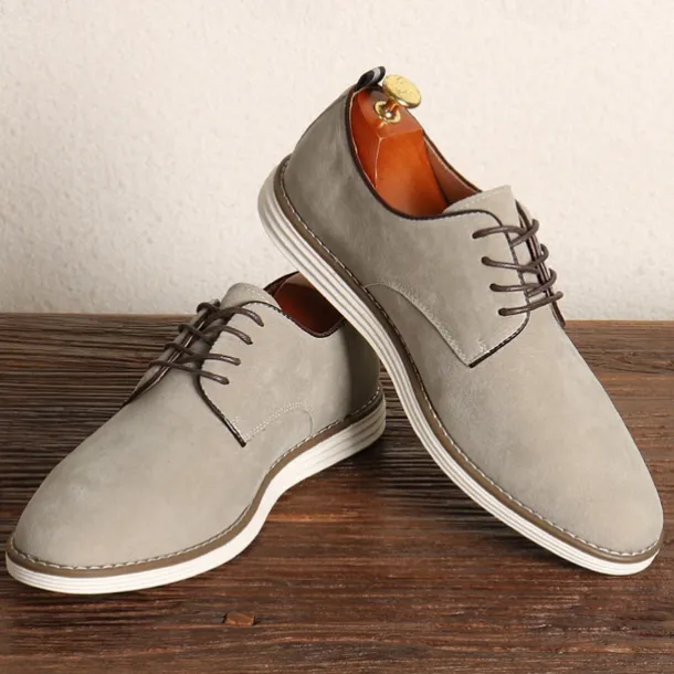 Men's Brown Faux Suede Oxford Shoes Classic Lace-Up Design with Contrast Stitching Ideal for Business Casual Office Work and Semi-Formal Events