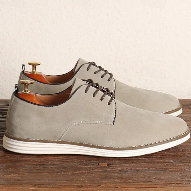 Men's Brown Faux Suede Oxford Shoes Classic Lace-Up Design with Contrast Stitching Ideal for Business Casual Office Work and Semi-Formal Events