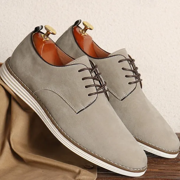 Men's Brown Faux Suede Oxford Shoes Classic Lace-Up Design with Contrast Stitching Ideal for Business Casual Office Work and Semi-Formal Events