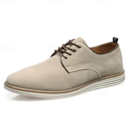 Men's Brown Faux Suede Oxford Shoes Classic Lace-Up Design with Contrast Stitching Ideal for Business Casual Office Work and Semi-Formal Events