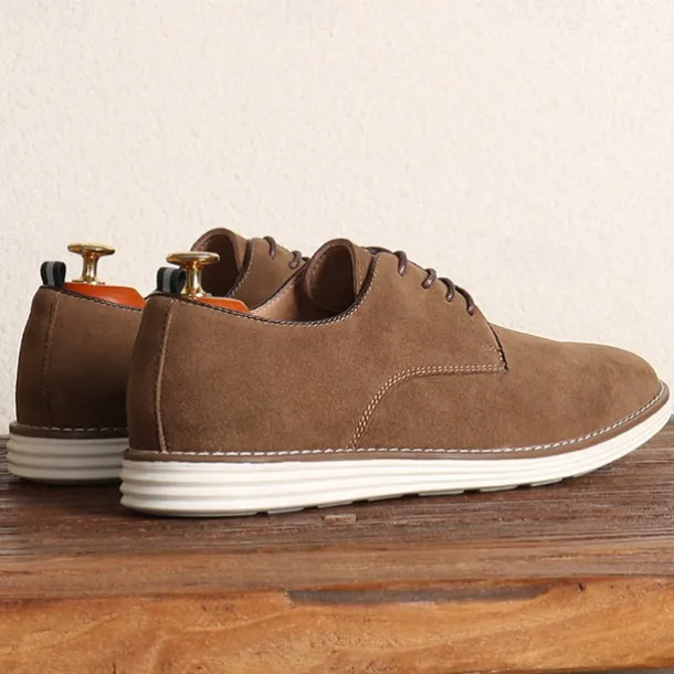 Men's Brown Faux Suede Oxford Shoes Classic Lace-Up Design with Contrast Stitching Ideal for Business Casual Office Work and Semi-Formal Events