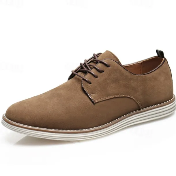 Men's Brown Faux Suede Oxford Shoes Classic Lace-Up Design with Contrast Stitching Ideal for Business Casual Office Work and Semi-Formal Events