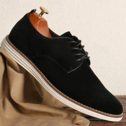 Men's Brown Faux Suede Oxford Shoes Classic Lace-Up Design with Contrast Stitching Ideal for Business Casual Office Work and Semi-Formal Events