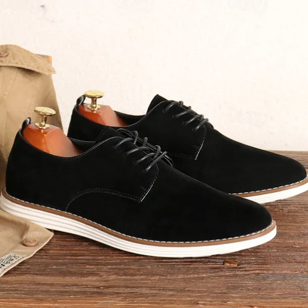 Men's Brown Faux Suede Oxford Shoes Classic Lace-Up Design with Contrast Stitching Ideal for Business Casual Office Work and Semi-Formal Events
