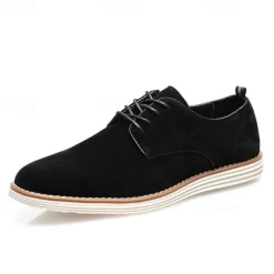 Men's Brown Faux Suede Oxford Shoes Classic Lace-Up Design with Contrast Stitching Ideal for Business Casual Office Work and Semi-Formal Events