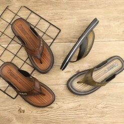 Men's Brown Flip Flop Sandals – Lightweight Non-Slip Beach Slippers with Cushioned Sole for Summer, Travel & Casual Wear