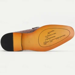 Men's Brown Genuine Leather Penny Loafers – Classic Crocodile Pattern Slip-On Dress Shoes for Kentucky Derby & Business Wear