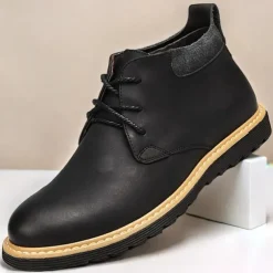 Men's Brown Leather Ankle Boots with Lace-Up Design and Durable Sole – Stylish Casual Footwear for Everyday and Outdoor Wear