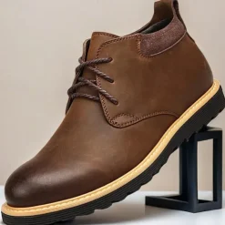Men's Brown Leather Ankle Boots with Lace-Up Design and Durable Sole – Stylish Casual Footwear for Everyday and Outdoor Wear