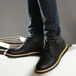 Men's Brown Leather Ankle Boots with Lace-Up Design and Durable Sole – Stylish Casual Footwear for Everyday and Outdoor Wear