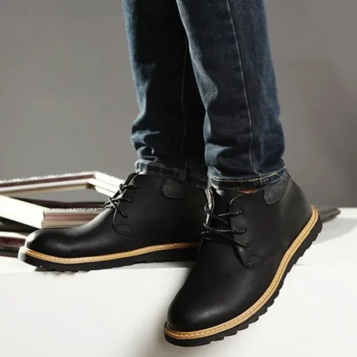 Men's Brown Leather Ankle Boots with Lace-Up Design and Durable Sole – Stylish Casual Footwear for Everyday and Outdoor Wear