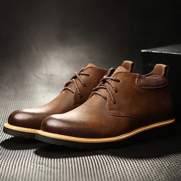 Men's Brown Leather Ankle Boots with Lace-Up Design and Durable Sole – Stylish Casual Footwear for Everyday and Outdoor Wear