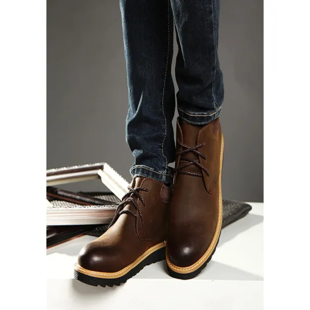 Men's Brown Leather Ankle Boots with Lace-Up Design and Durable Sole – Stylish Casual Footwear for Everyday and Outdoor Wear