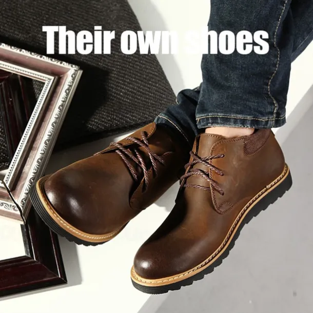 Men's Brown Leather Ankle Boots with Lace-Up Design and Durable Sole – Stylish Casual Footwear for Everyday and Outdoor Wear
