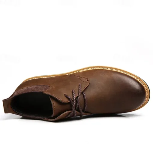 Men's Brown Leather Ankle Boots with Lace-Up Design and Durable Sole – Stylish Casual Footwear for Everyday and Outdoor Wear