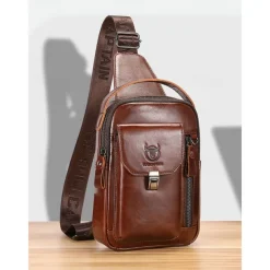 Men's Brown Leather Crossbody Sling Bag with Multiple Compartments and Adjustable Strap, Ideal for Travel and Daily Use