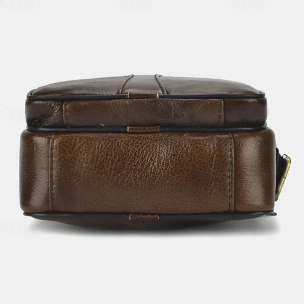 Men's Brown Leather Crossbody Bag with Multiple Zipper Pockets and Adjustable Strap, Vintage Small Shoulder Bag for Travel, Work and Daily Use