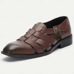 Men's Brown Leather Fisherman Sandals - Comfortable Casual Summer Shoes with Buckle Strap