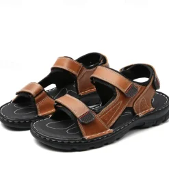 Men's Brown Leather Outdoor Sandals with Adjustable Straps – Durable and Comfortable Hiking Sandals